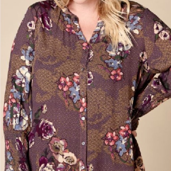 🆕 Oddy Chic Floral Button-Up Blouse with Smocked Cuff - Picture 1 of 2